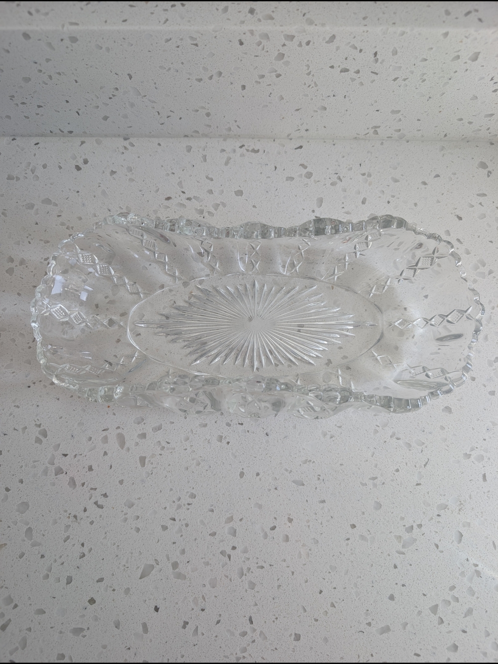 Vintage Clear Pressed Glass Decorative Starburst Serving Tray - Clear